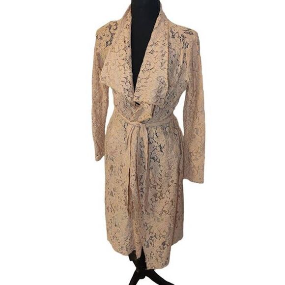 Windsor Long Lace Open Front Tie Belt Blush Cardigan Small - Picture 7 of 8